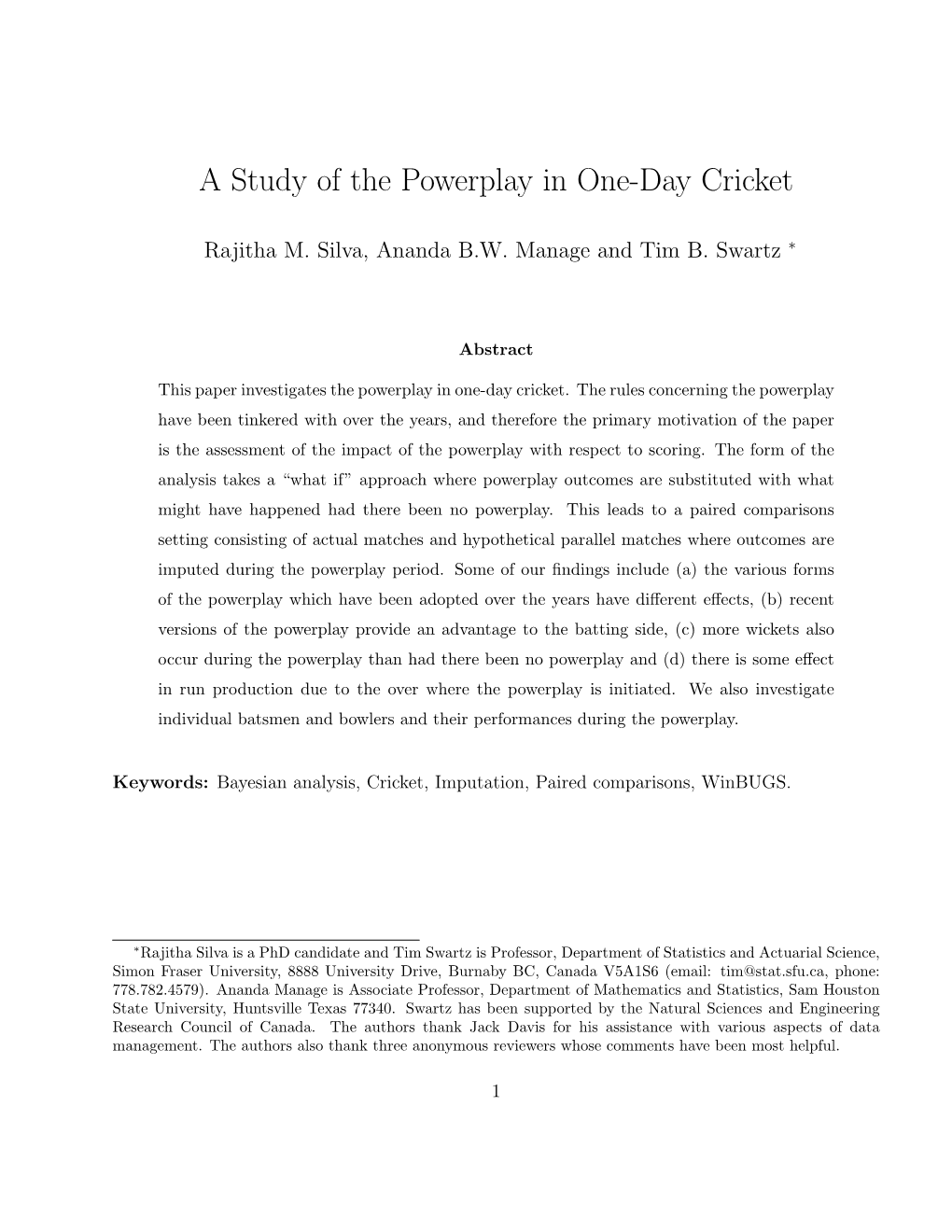 A Study of the Powerplay in One-Day Cricket