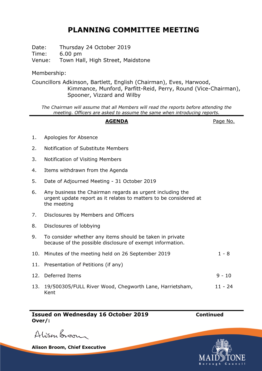 Agenda Document for Planning Committee, 24/10/2019 18:00