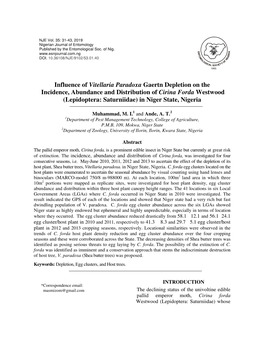 Influence of Vitellaria Paradoxa Gaertn Depletion on the Incidence