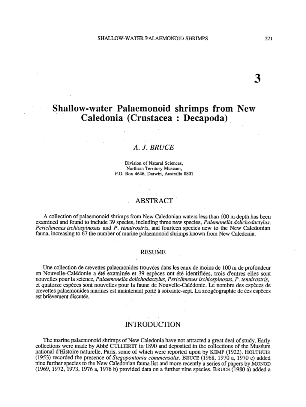 Shallow-Water Palaemonoid Shrimps from New Caledonia (Crustacea : Decapoda)