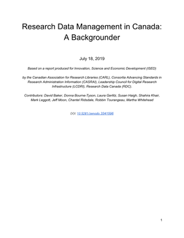 Research Data Management in Canada: a Backgrounder