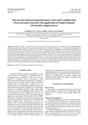 The Survival and Growth Performance of Juvenile Cardinal Tetra (Paracheirodon Axelrodi) with Application of Tropical Almond (Terminalia Catappa) Leaves