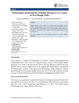 Photographic Documentation of Ruddy Mongoose Urva Smithii in West Bengal, India