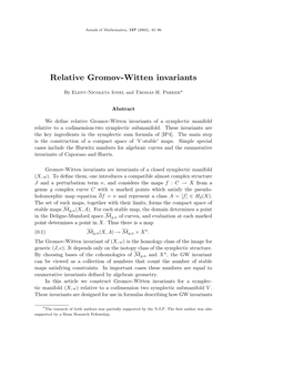Relative Gromov-Witten Invariants