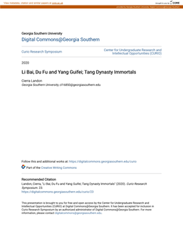 Li Bai, Du Fu and Yang Guifei; Tang Dynasty Immortals
