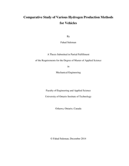 Comparative Study of Various Hydrogen Production Methods for Vehicles