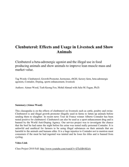 Clenbuterol: Effects and Usage in Livestock and Show Animals