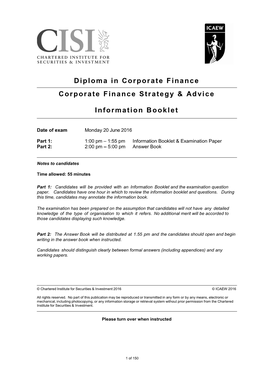 Diploma in Corporate Finance Corporate Finance Strategy