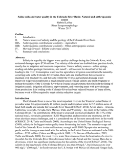 Saline Soils and Water Quality in the Colorado River Basin: Natural and Anthropogenic Causes Gabriel Lahue River Ecogeomorphology Winter 2017