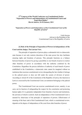 Separation of Powers and Independence of Constitutional Courts and Equivalent Bodies” Rio De Janeiro, 16-18 January 2011