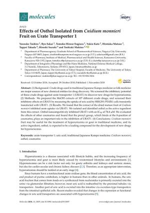 Effects of Osthol Isolated from Cnidium Monnieri Fruit on Urate Transporter 1