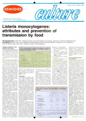 Listeria Monocytogenes: Attributes and Prevention of Transmission by Food