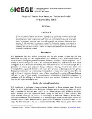 Empirical Excess Pore Pressure Dissipation Model for Liquefiable Sands