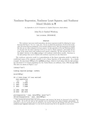Nonlinear Regression, Nonlinear Least Squares, and Nonlinear Mixed Models in R