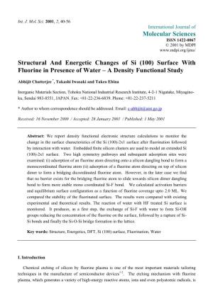 (100) Surface with Fluorine in Presence of Water – a Density Functional Study