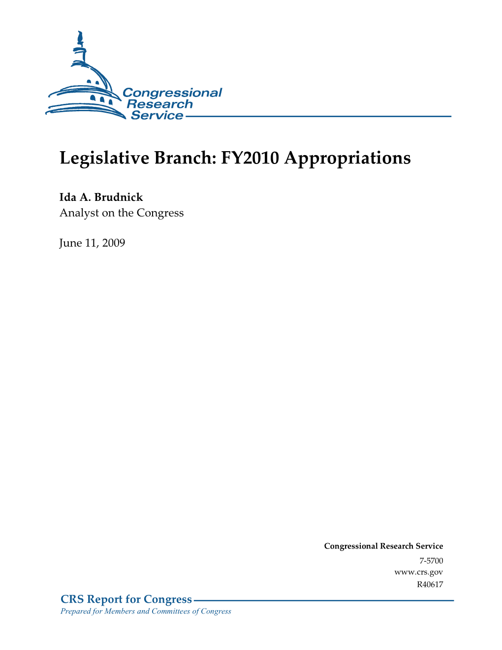 Legislative Branch: FY2010 Appropriations