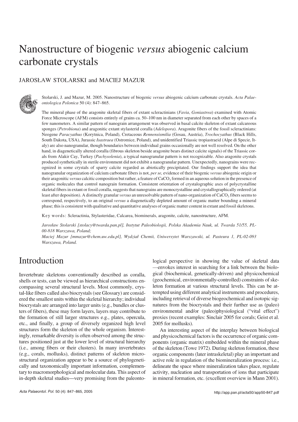 Nanostructure of Biogenic Versus Abiogenic Calcium Carbonate Crystals