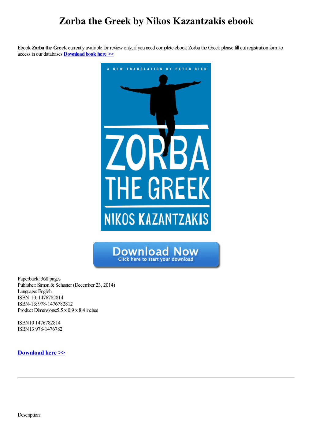 Download Ebook Zorba the Greek by Nikos Kazantzakis Book