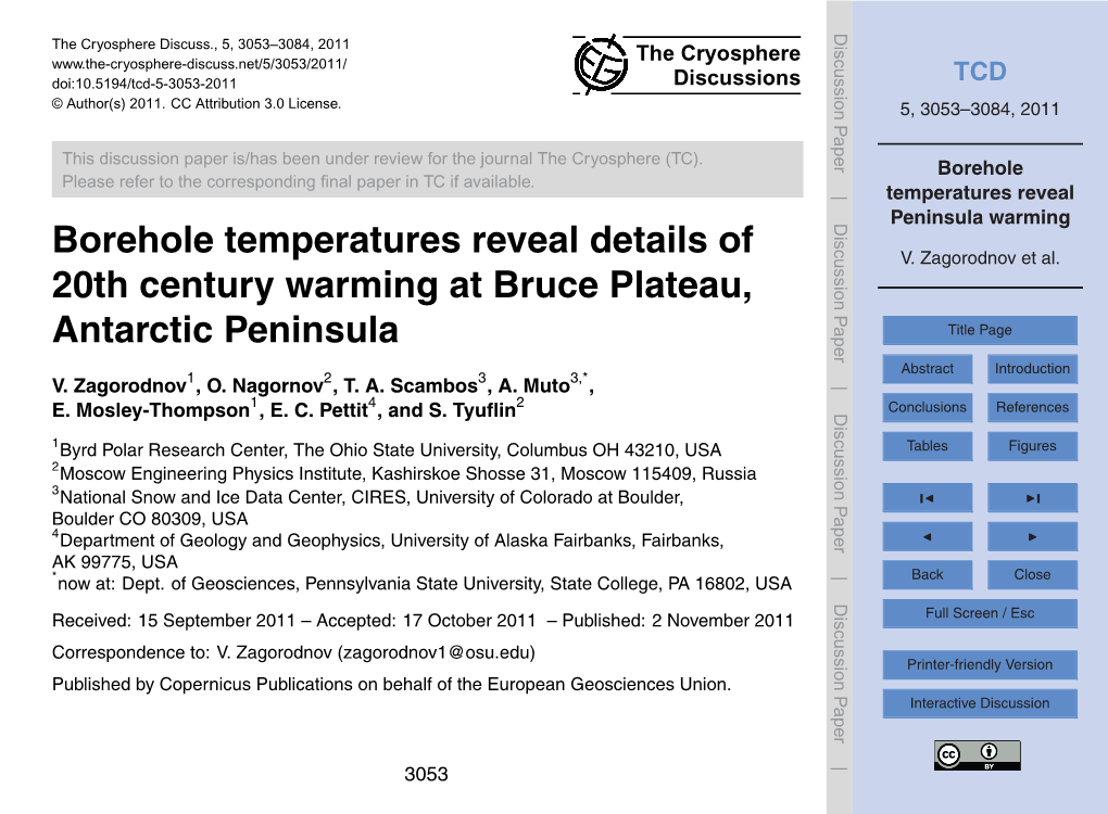 Borehole Temperatures Reveal Peninsula Warming