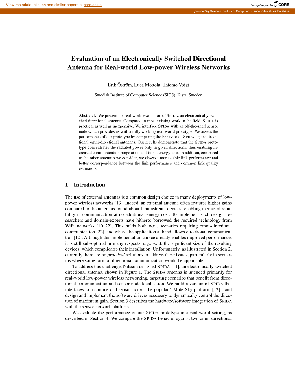 Evaluation of an Electronically Switched Directional Antenna for Real-World Low-Power Wireless Networks