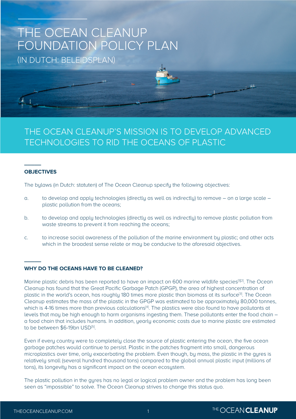 The Ocean Cleanup Foundation Policy Plan (In Dutch: Beleidsplan)