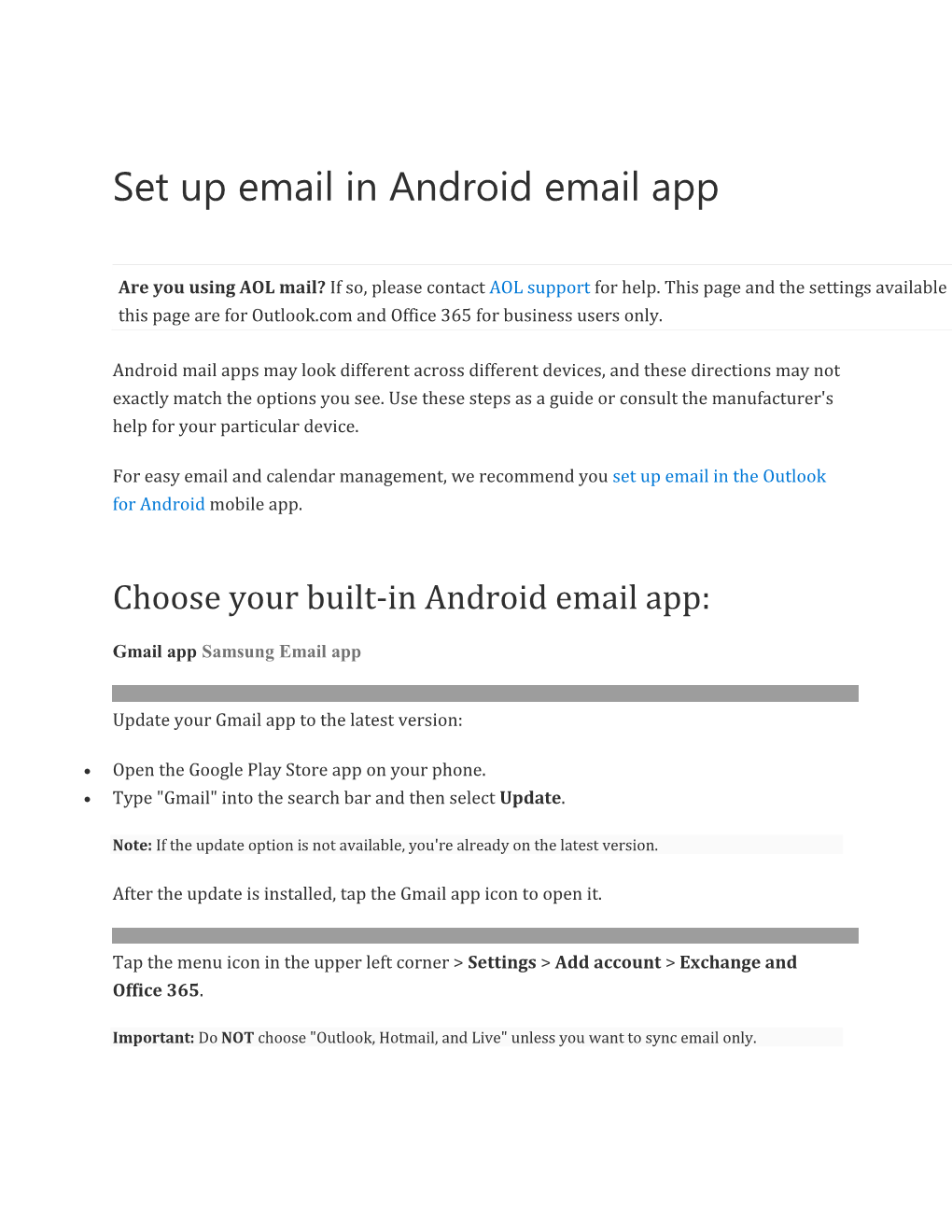 Set up Email in Android Email App