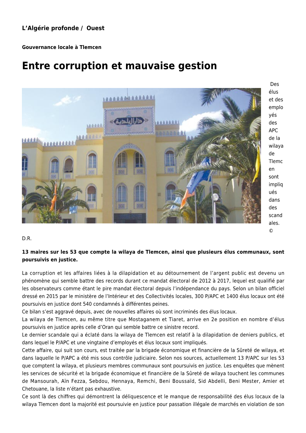 Entre Corruption Et Mauvaise Gestion