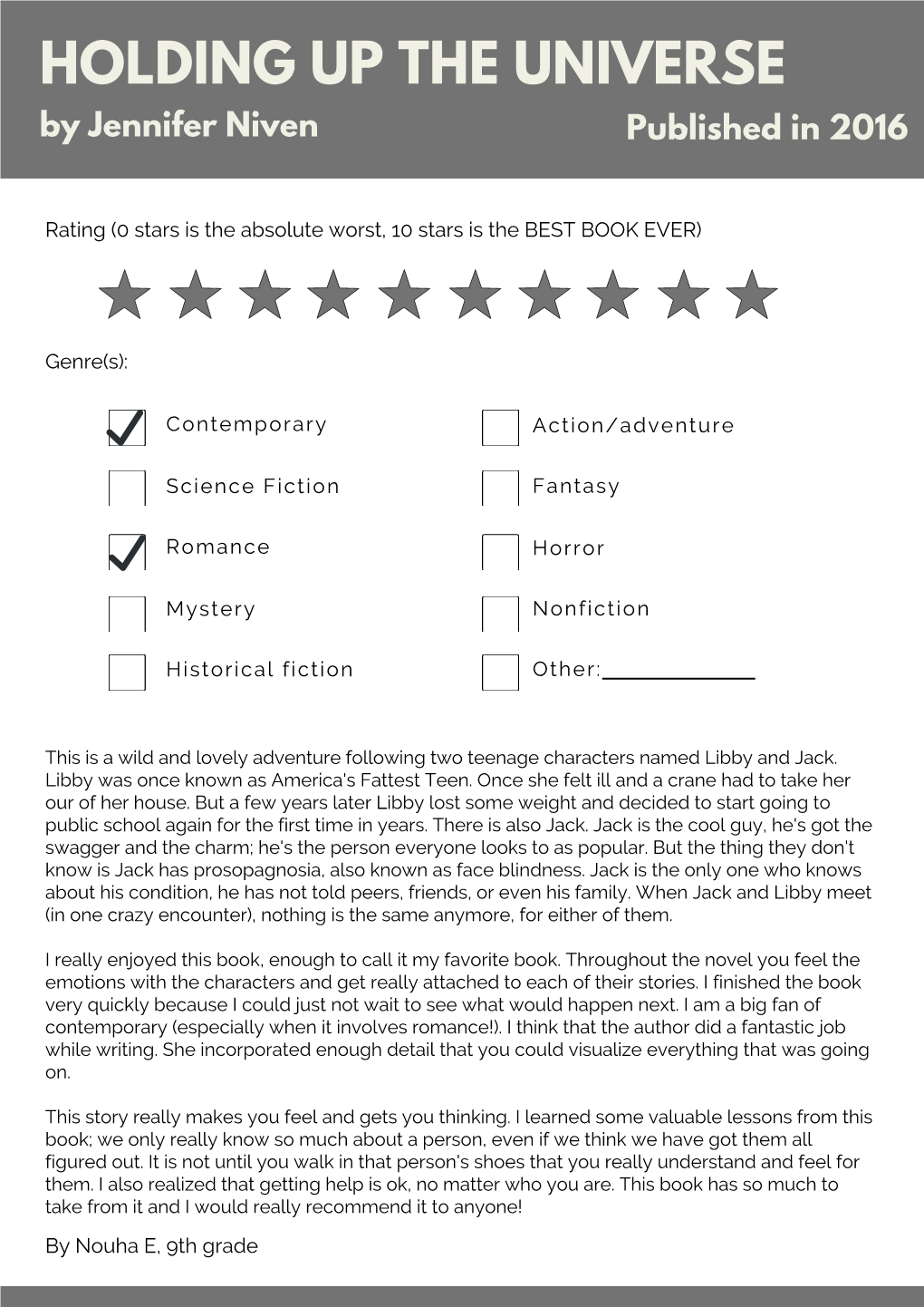 Copy of Teen Book Review Binder Template