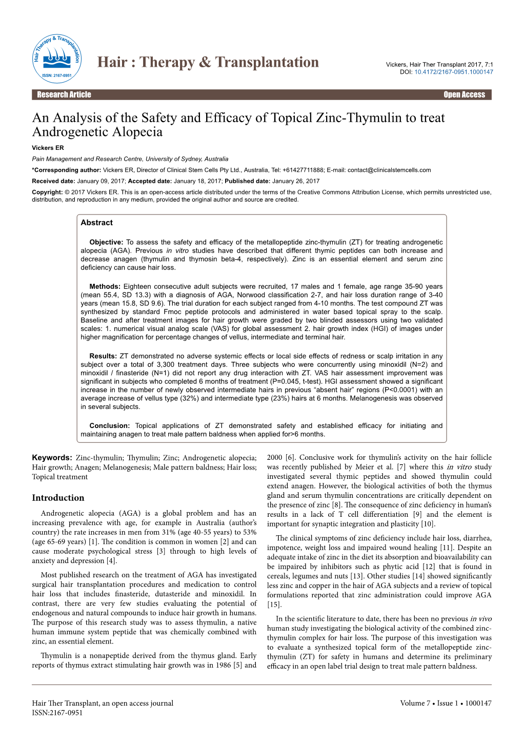 An Analysis of the Safety and Efficacy of Topical Zinc-Thymulin to Treat