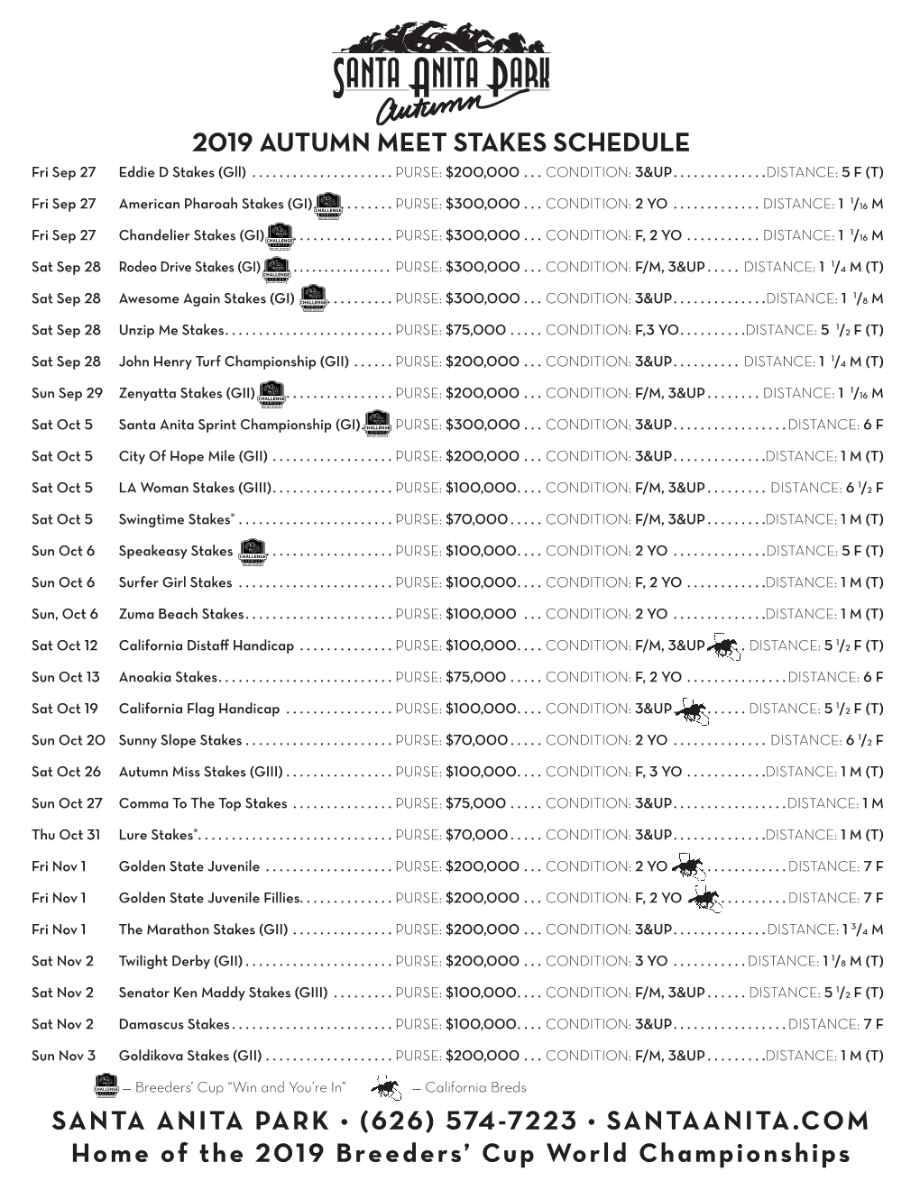 SAA19 Stakes Schedule.Indd