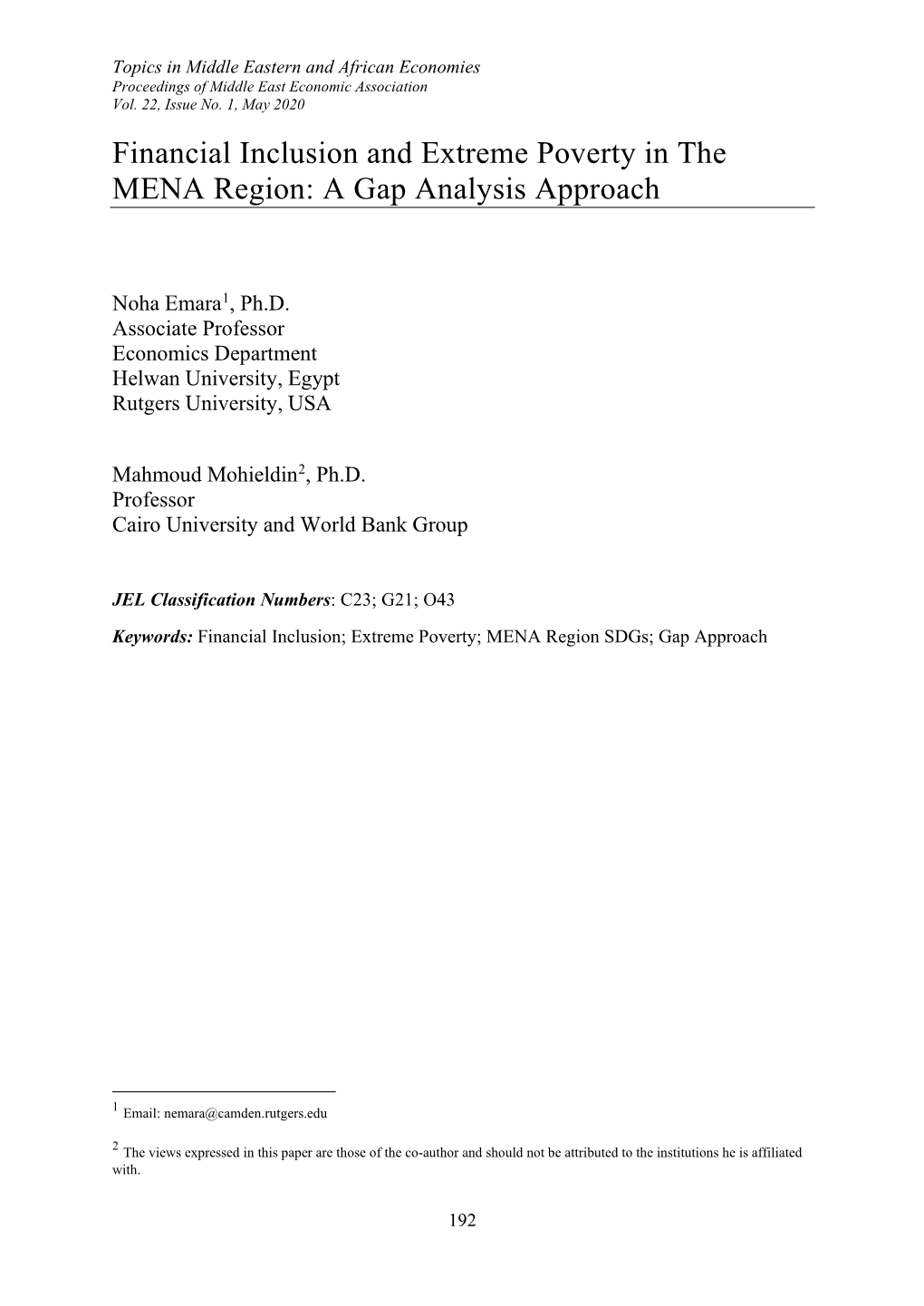 Financial Inclusion and Extreme Poverty in the MENA Region: a Gap Analysis Approach