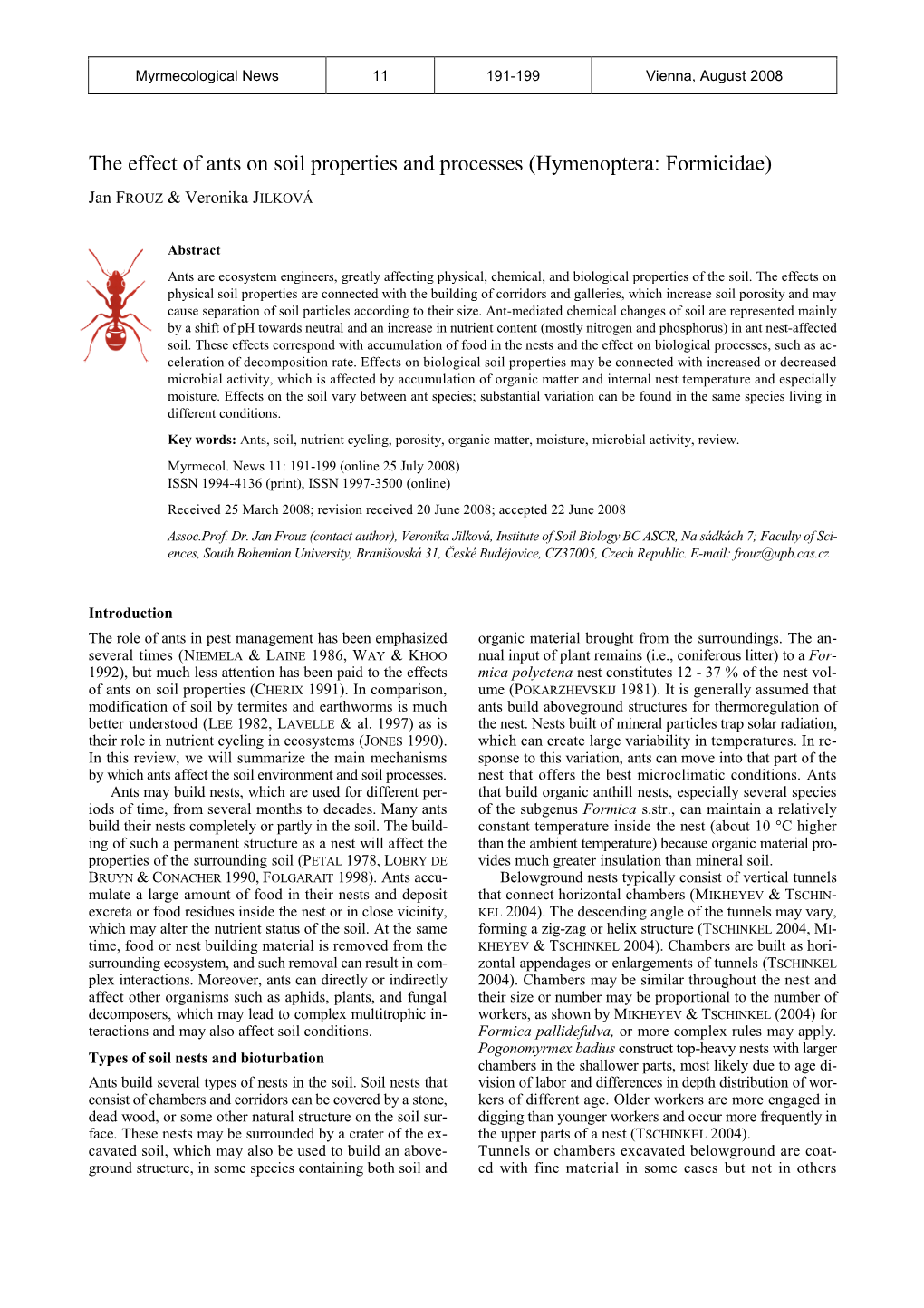 The Effect of Ants on Soil Properties and Processes (Hymenoptera: Formicidae)