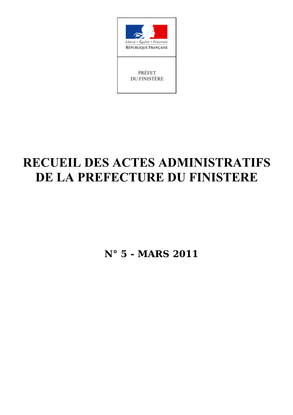 Recueil Des Actes Administratifs De La Prefecture Du Finistere