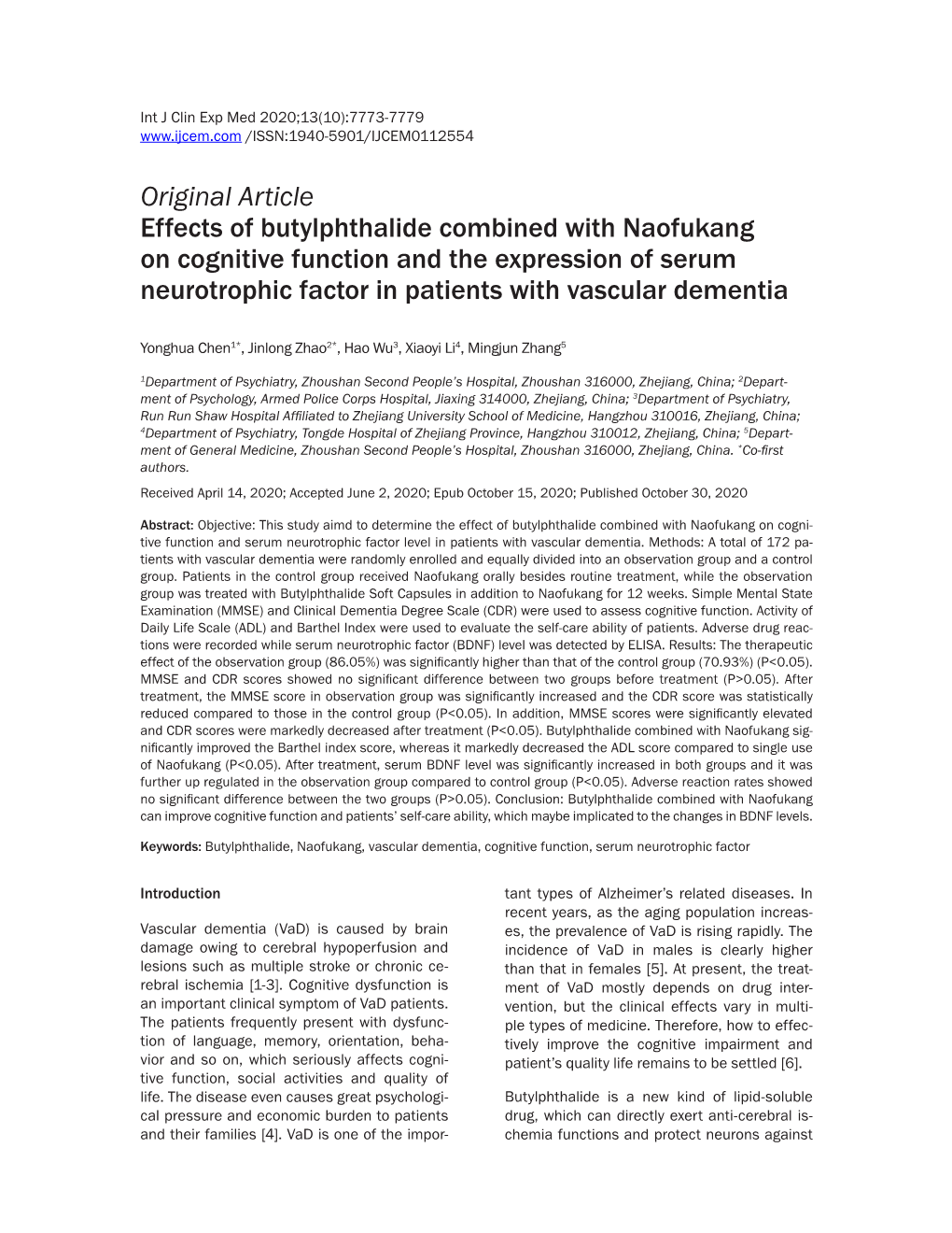 Original Article Effects of Butylphthalide Combined With