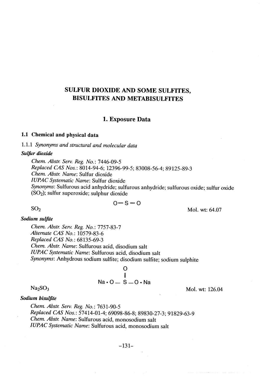 Sulfur Dioxide and Some Sulfites, Bisulfites and Metabisulfites