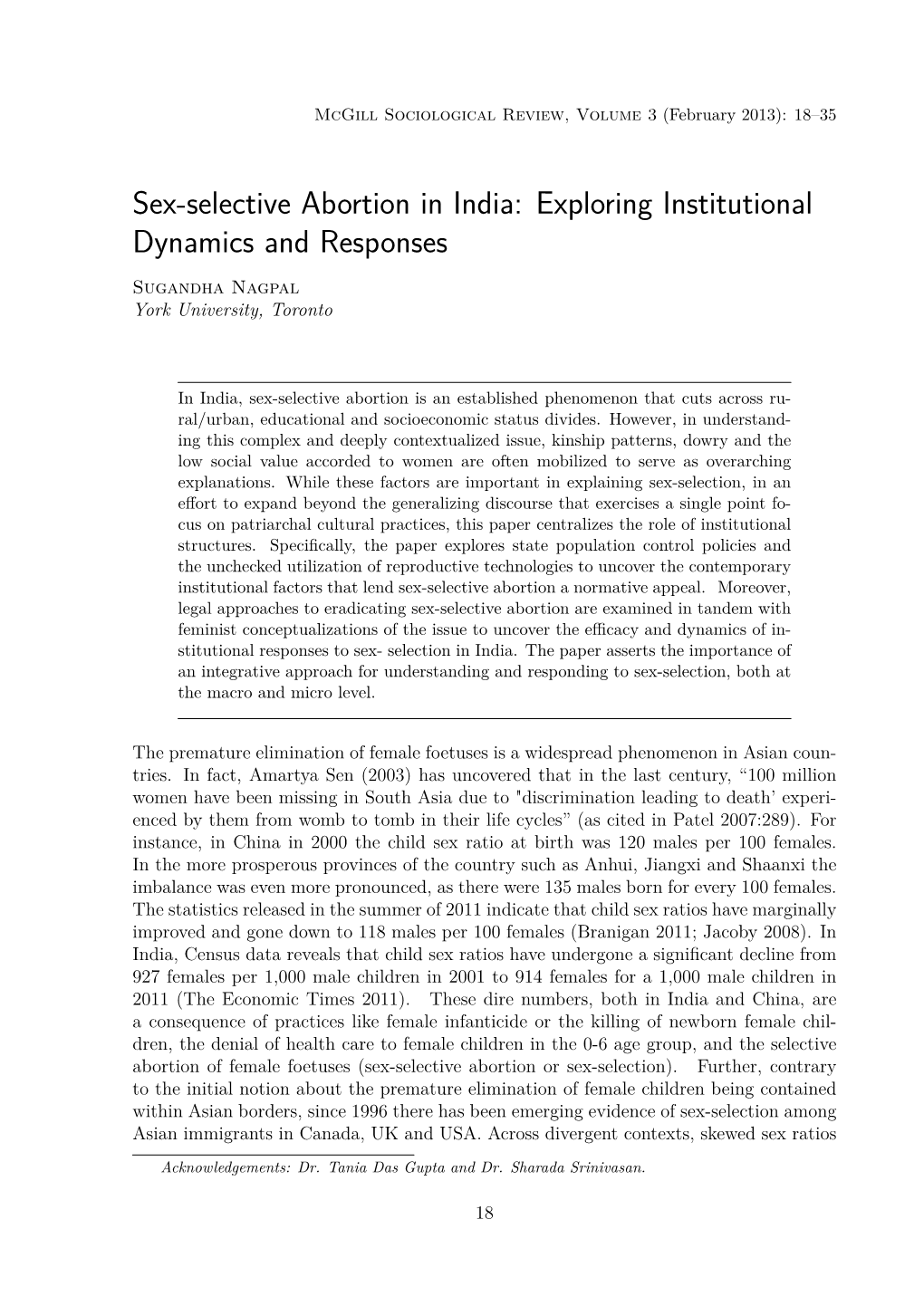 Sex-Selective Abortion in India: Exploring Institutional Dynamics and Responses