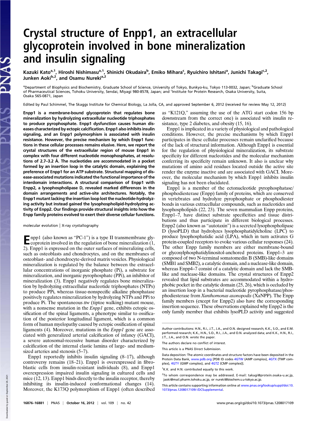 Crystal Structure of Enpp1, an Extracellular Glycoprotein Involved in Bone Mineralization and Insulin Signaling