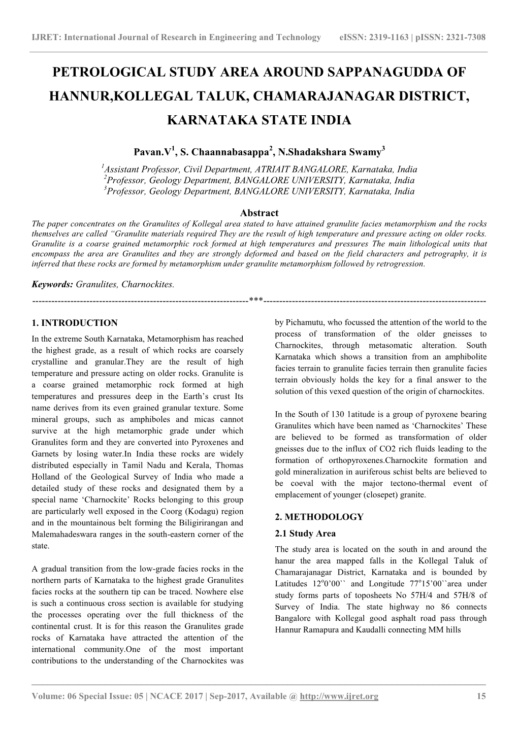 Petrological Study Area Around Sappanagudda of Hannur,Kollegal Taluk, Chamarajanagar District, Karnataka State India