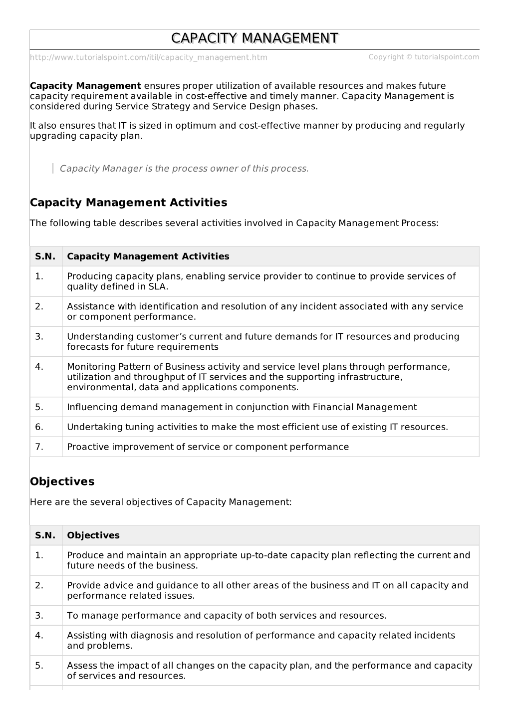 Capacity Management Ensures Proper Utilization of Available Resources and Makes Future Capacity Requirement Available in Cost-Effective and Timely Manner