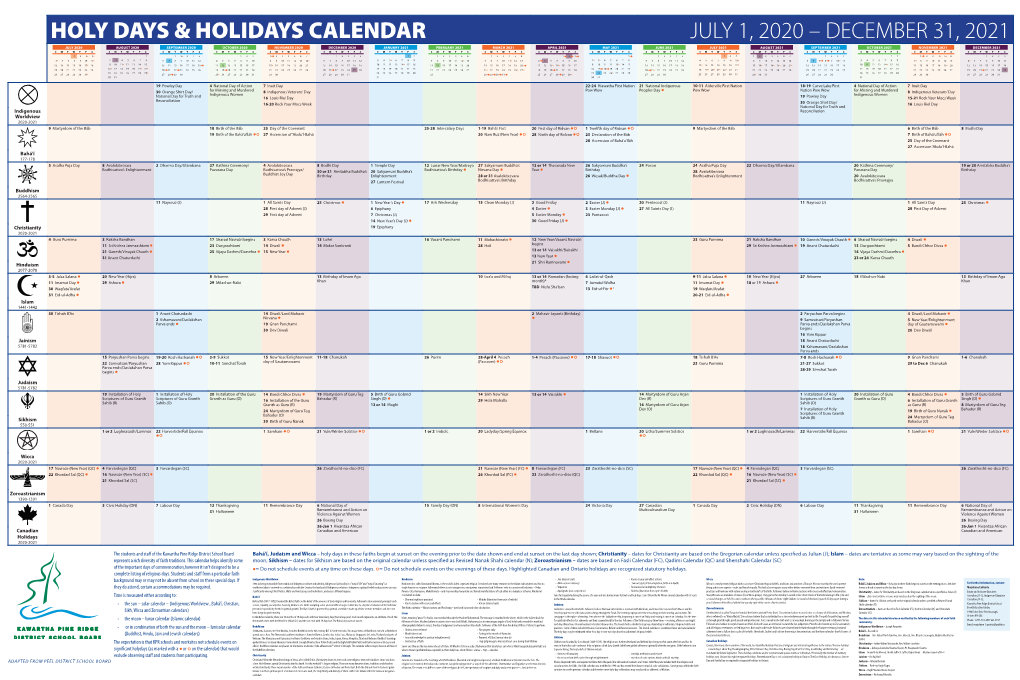 Holy Days & Holidays Calendar July 1, 2020