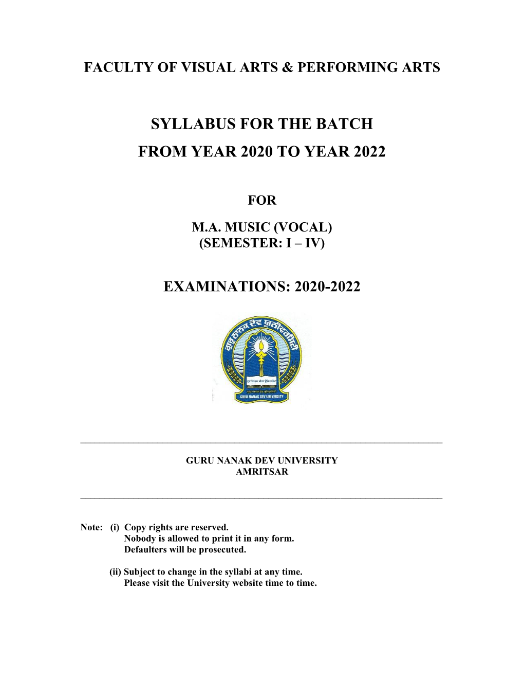 Syllabus for the Batch from Year 2020 to Year 2022