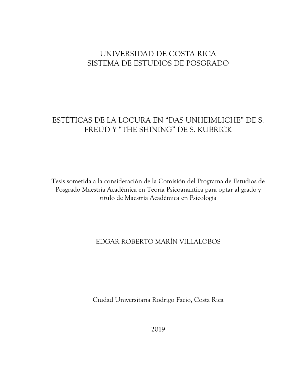 “Das Unheimliche” De S. Freud Y “The Shining” De S