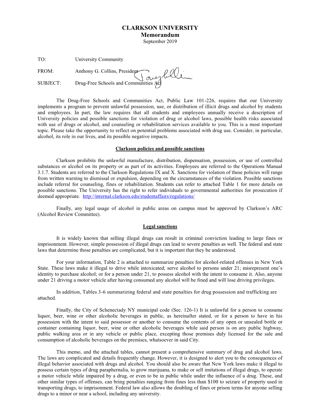 CLARKSON UNIVERSITY Memorandum September 2019