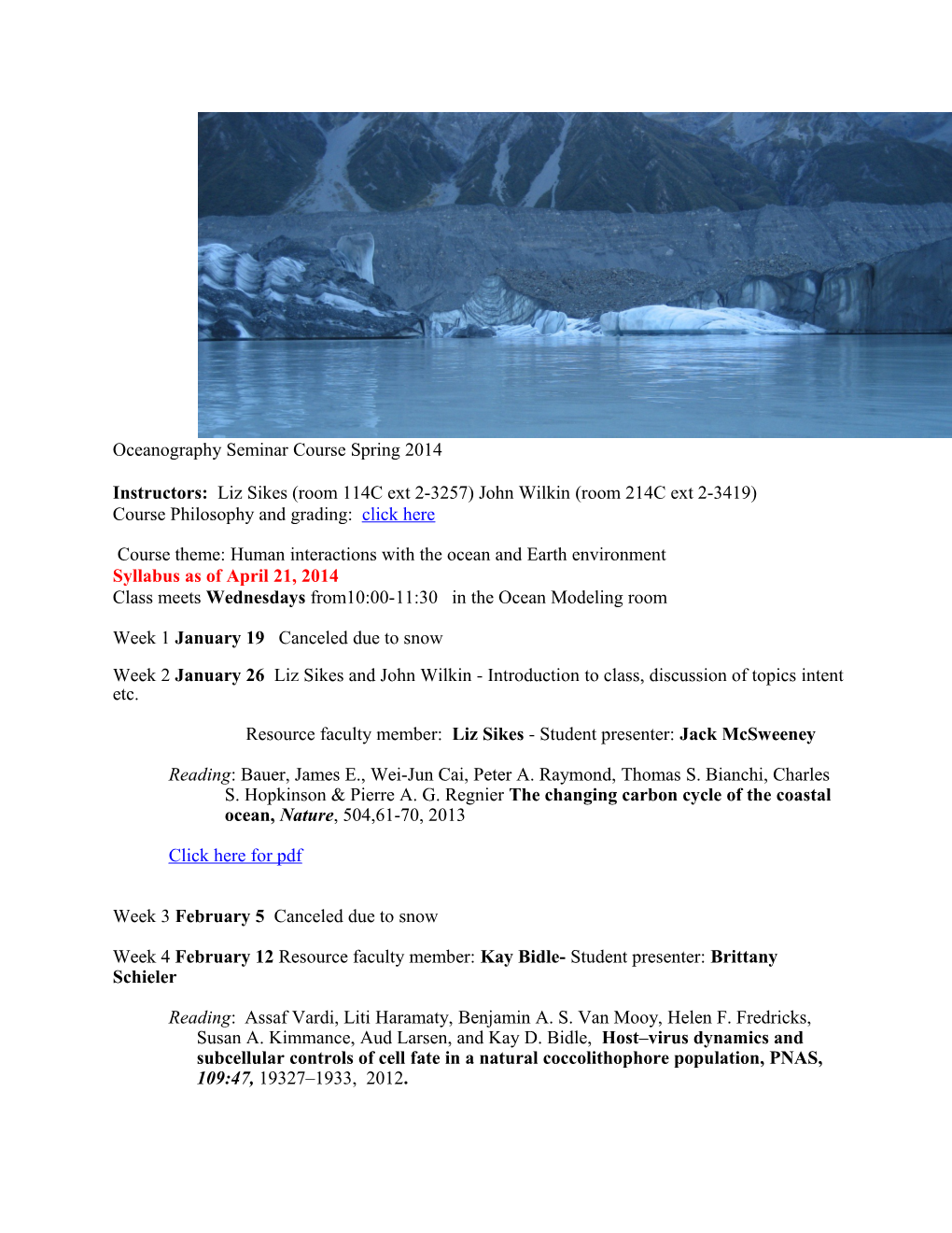 Oceanography Seminar Course Tentative Syllabus