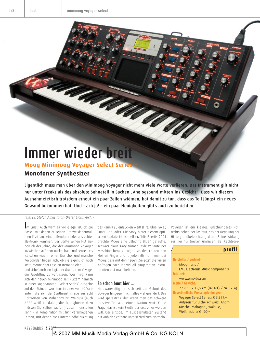 Immer Wieder Breit Moog Minimoog Voyager Select Series – Monofoner Synthesizer