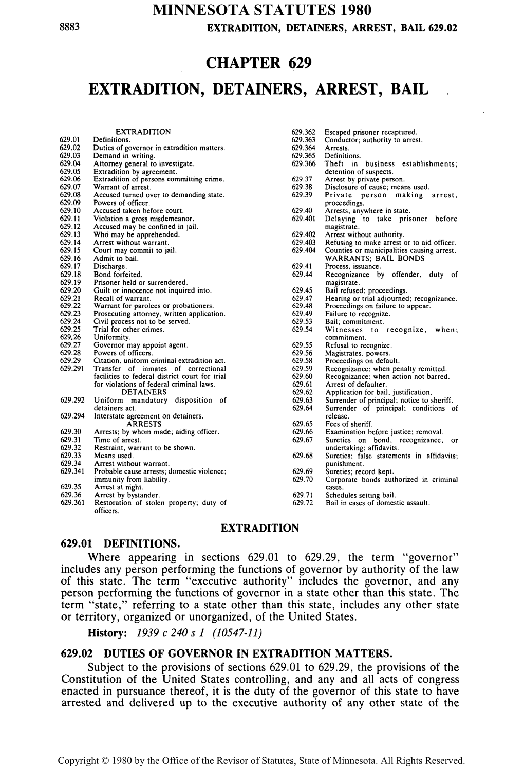 Chapter 629 Extradition, Detainers, Arrest, Bail