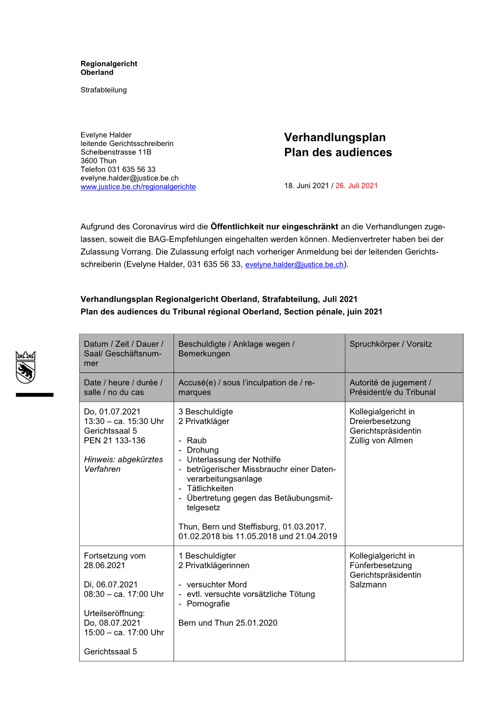 Verhandlungsliste Strafabteilung April 2020