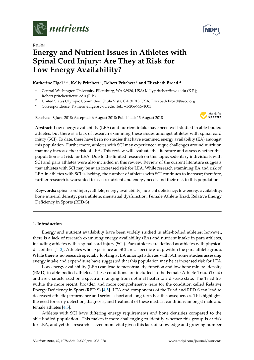 Energy and Nutrient Issues in Athletes with Spinal Cord Injury: Are They at Risk for Low Energy Availability?