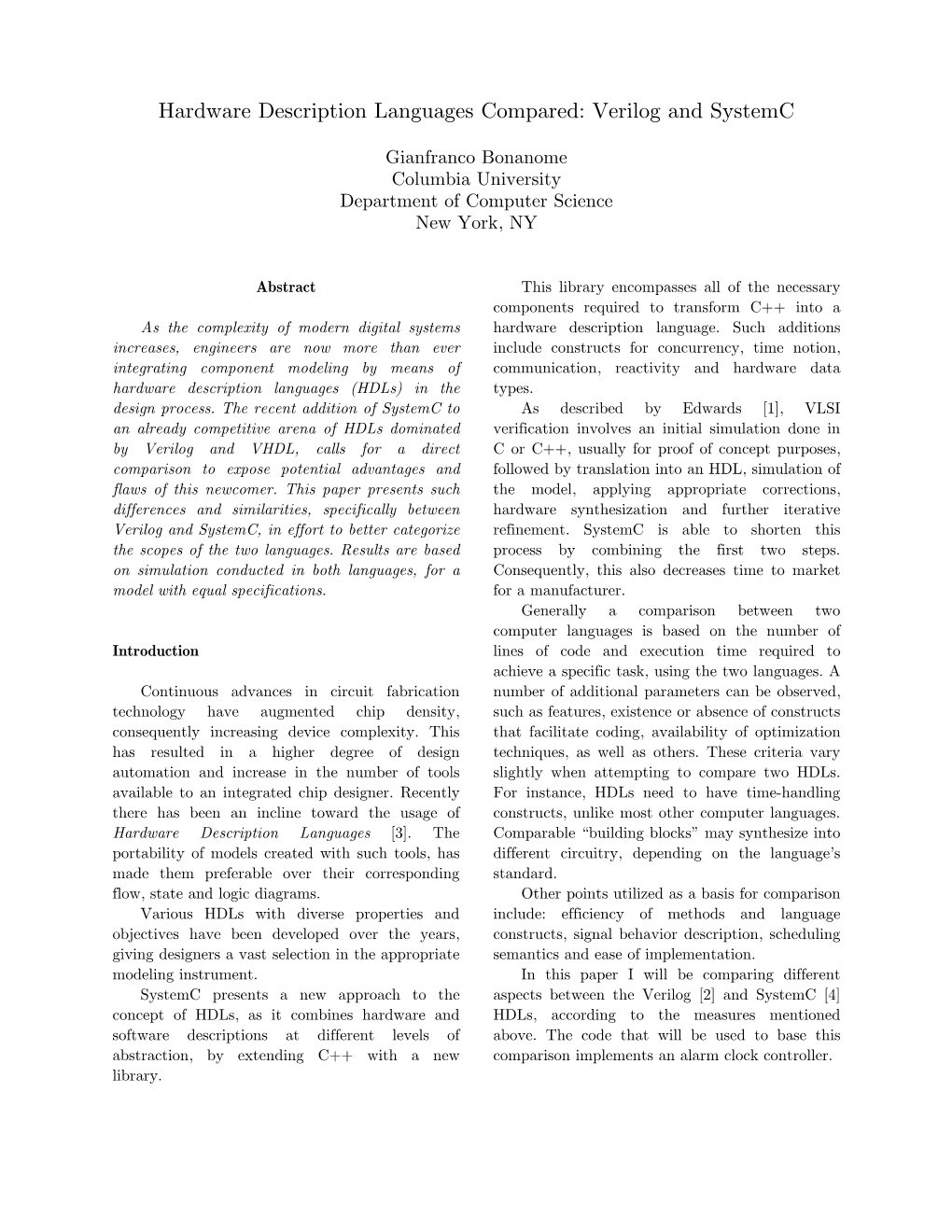 Hardware Description Languages Compared: Verilog and Systemc