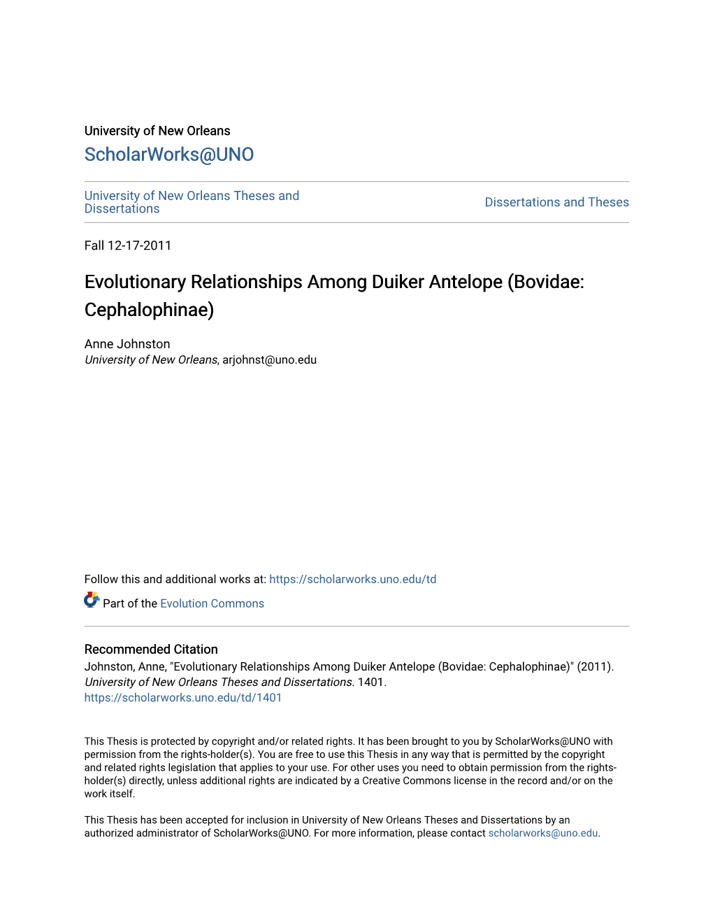 Evolutionary Relationships Among Duiker Antelope (Bovidae: Cephalophinae)